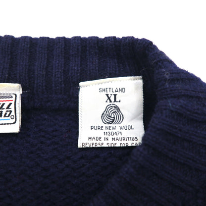 90s Vintage Shetland Wool Sweater, Argyle Pattern, XL, Navy, BULL HEAD SHETLAND, Wool