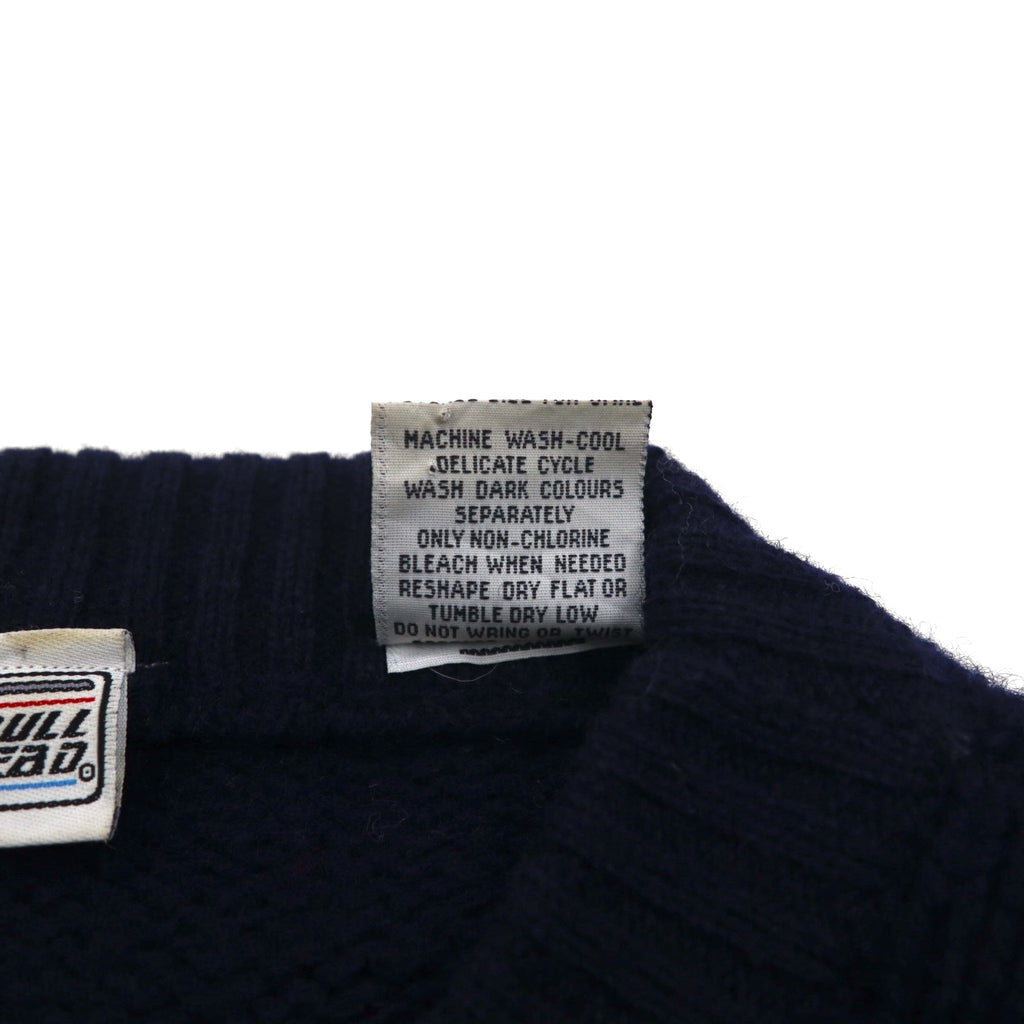 90s Vintage Shetland Wool Sweater, Argyle Pattern, XL, Navy, BULL HEAD SHETLAND, Wool