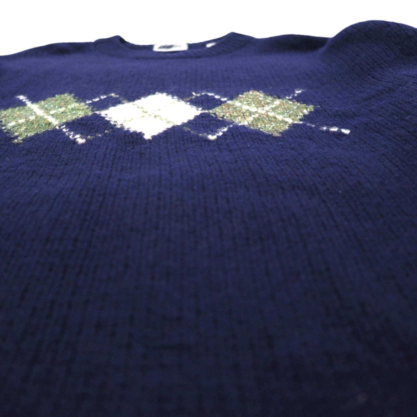 90s Vintage Shetland Wool Sweater, Argyle Pattern, XL, Navy, BULL HEAD SHETLAND, Wool