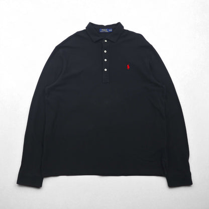 Polo Ralph Lauren Oversized Long Sleeve Rugby Shirt, Size 2XL, Black, Pique, Small Pony Embroidery