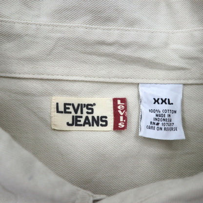 LEVI'S JEANS 00s Chino Work Shirt 2XL Beige Cotton Metal Buttons Big Size