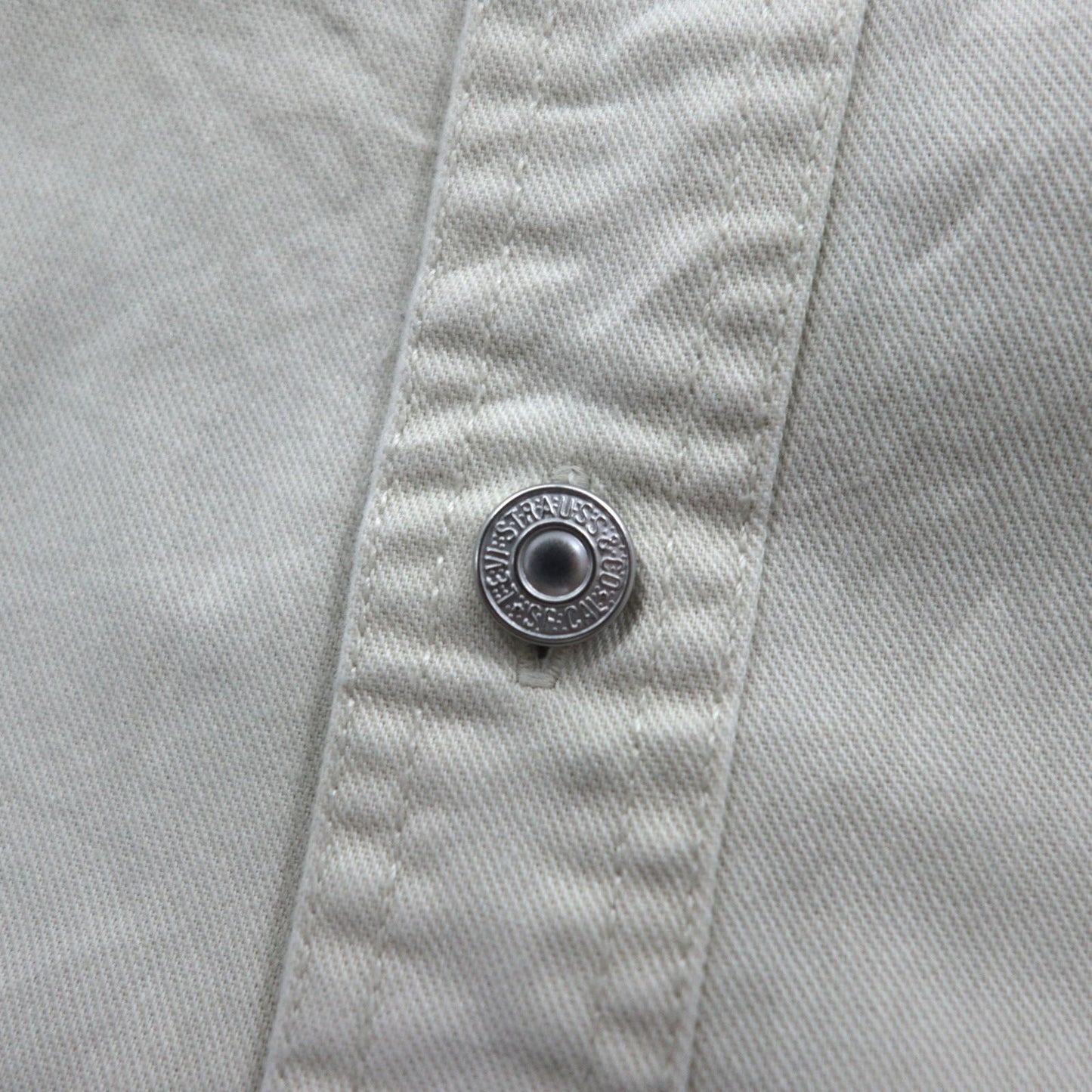 LEVI'S JEANS 00s Chino Work Shirt 2XL Beige Cotton Metal Buttons Big Size