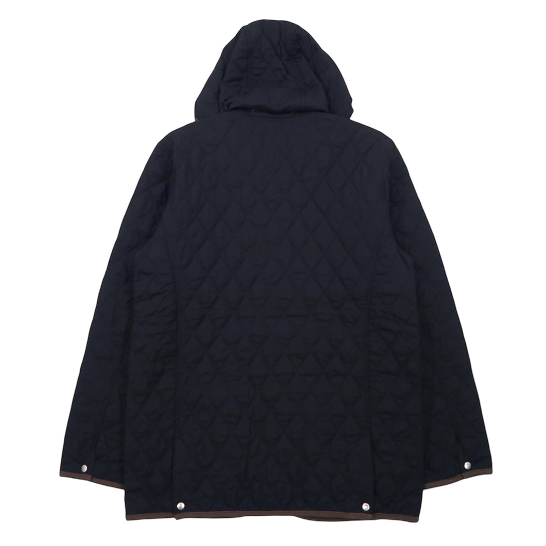 LANDS' END quilted jacket L black polyester detachable hood corduroy collar