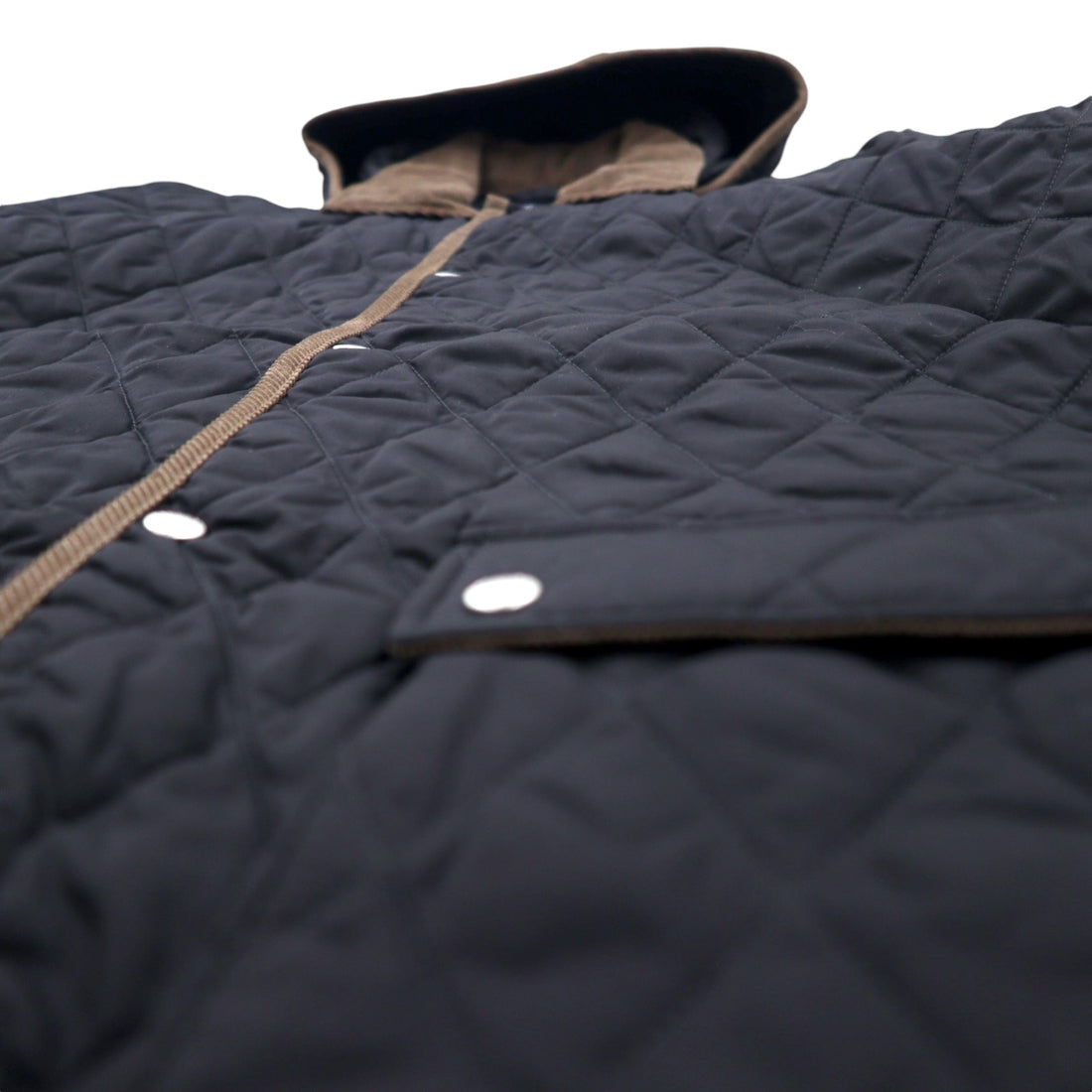 LANDS' END quilted jacket L black polyester detachable hood corduroy collar