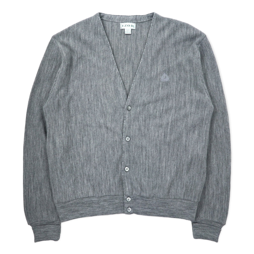 日本然リトテ-古着オンライン-IZOD USA製 90年代 アクリルニット カーディガン L グレー ワンポイントロゴ刺繍-IZOD USA Made 90's Acrylic Knit Cardigan L Gray One Point Logo Embroidery
