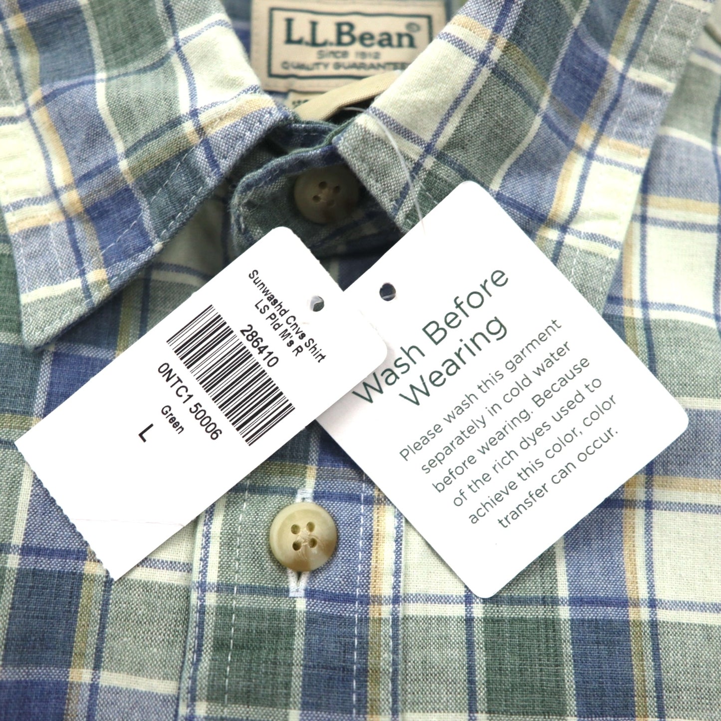 LLBean Sunwash Canvas Flannel Shirt, Size L, Check, Traditional Fit, 286410, Unused