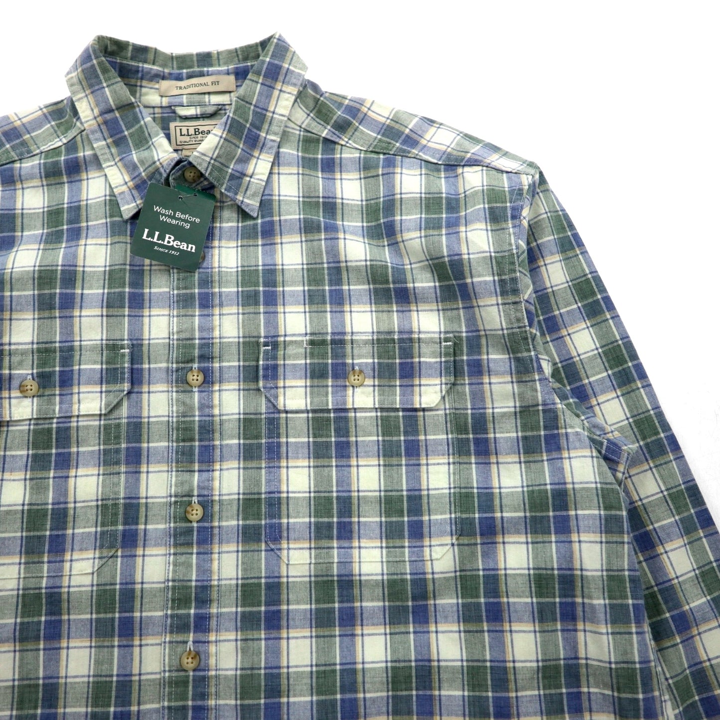 LLBean Sunwash Canvas Flannel Shirt, Size L, Check, Traditional Fit, 286410, Unused