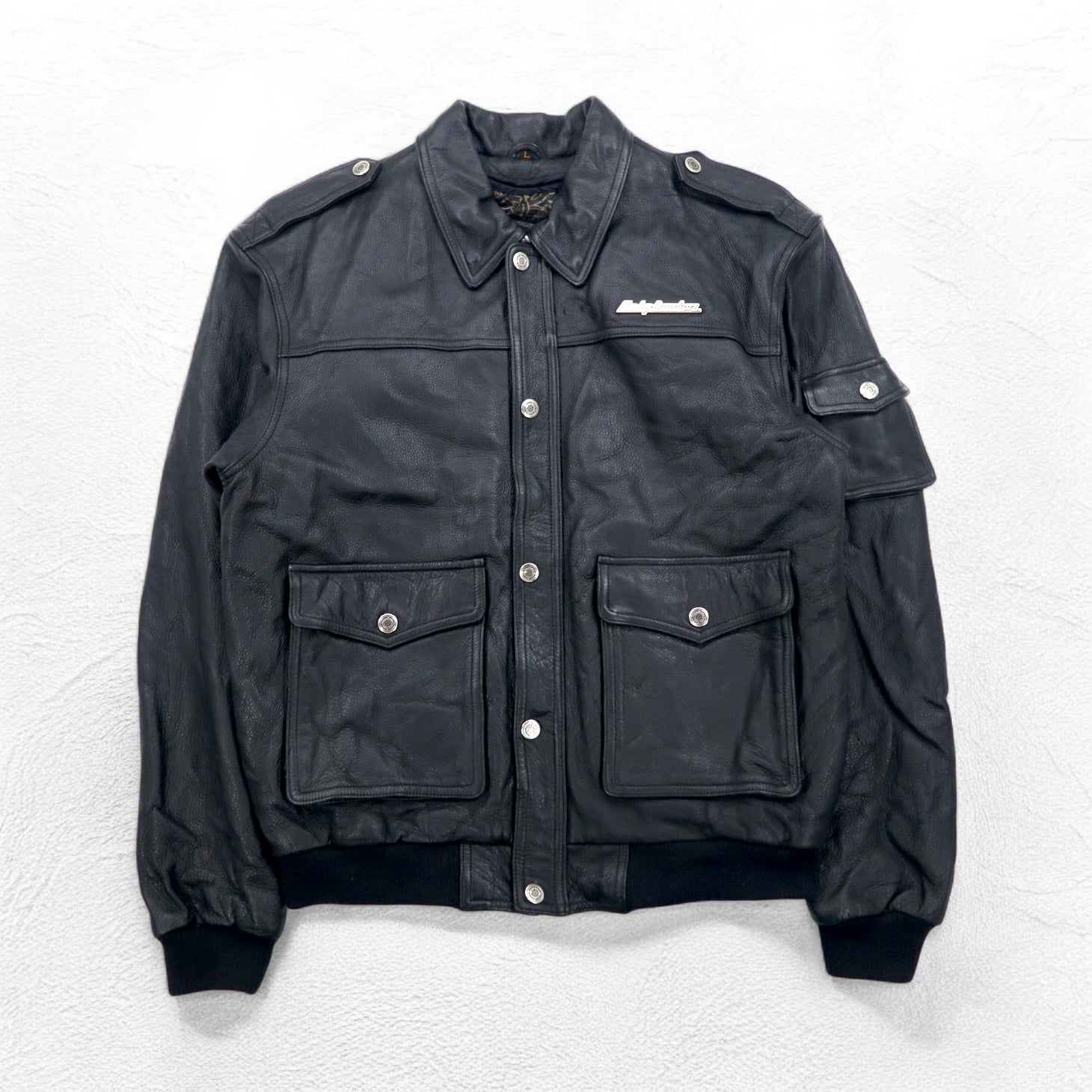 HARLEY DAVIDSON A-2 Leather Flight Bomber Jacket, Military Riders, L, Black, Grained Leather, Removable Liner, Epaulettes