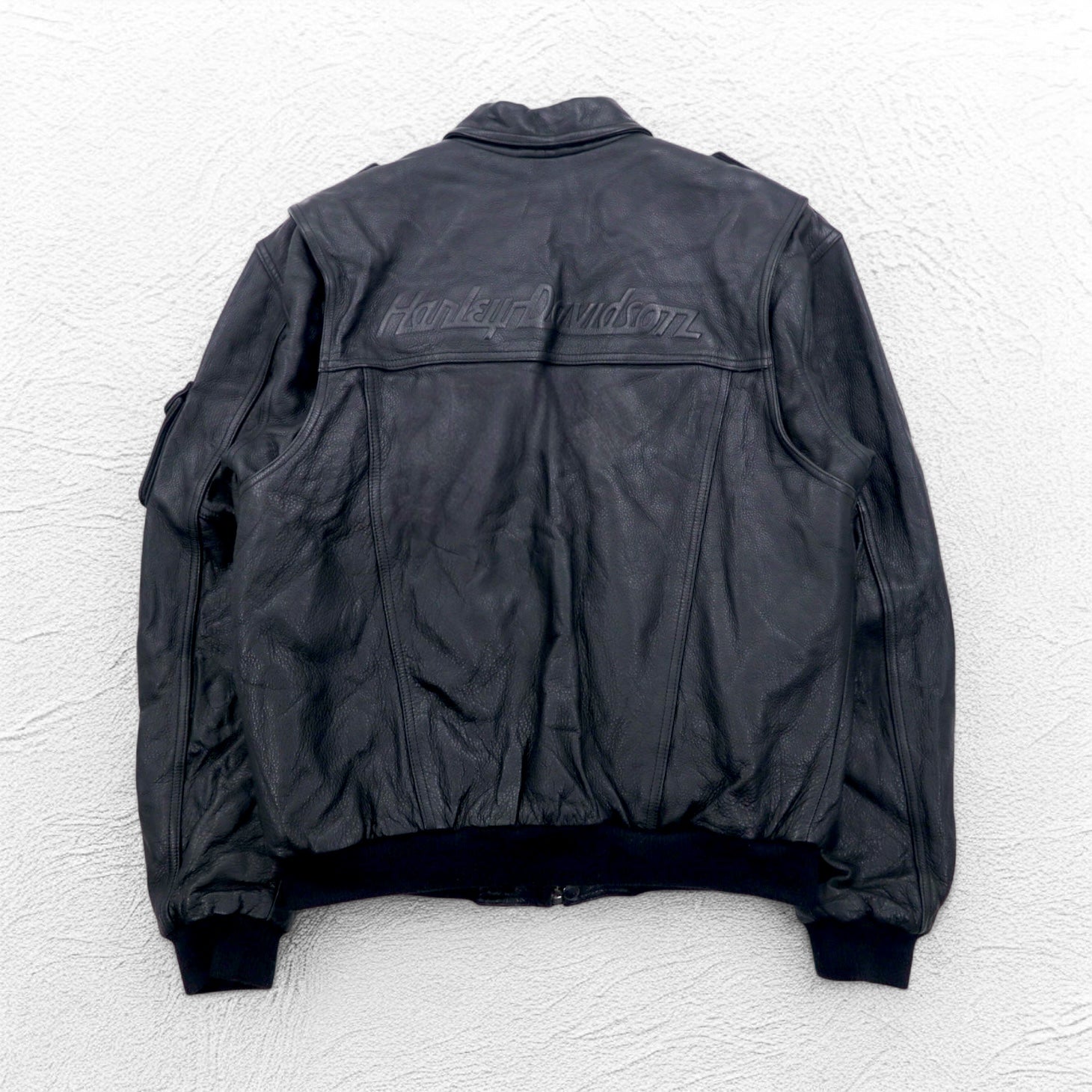 HARLEY DAVIDSON A-2 Leather Flight Bomber Jacket, Military Riders, L, Black, Grained Leather, Removable Liner, Epaulettes