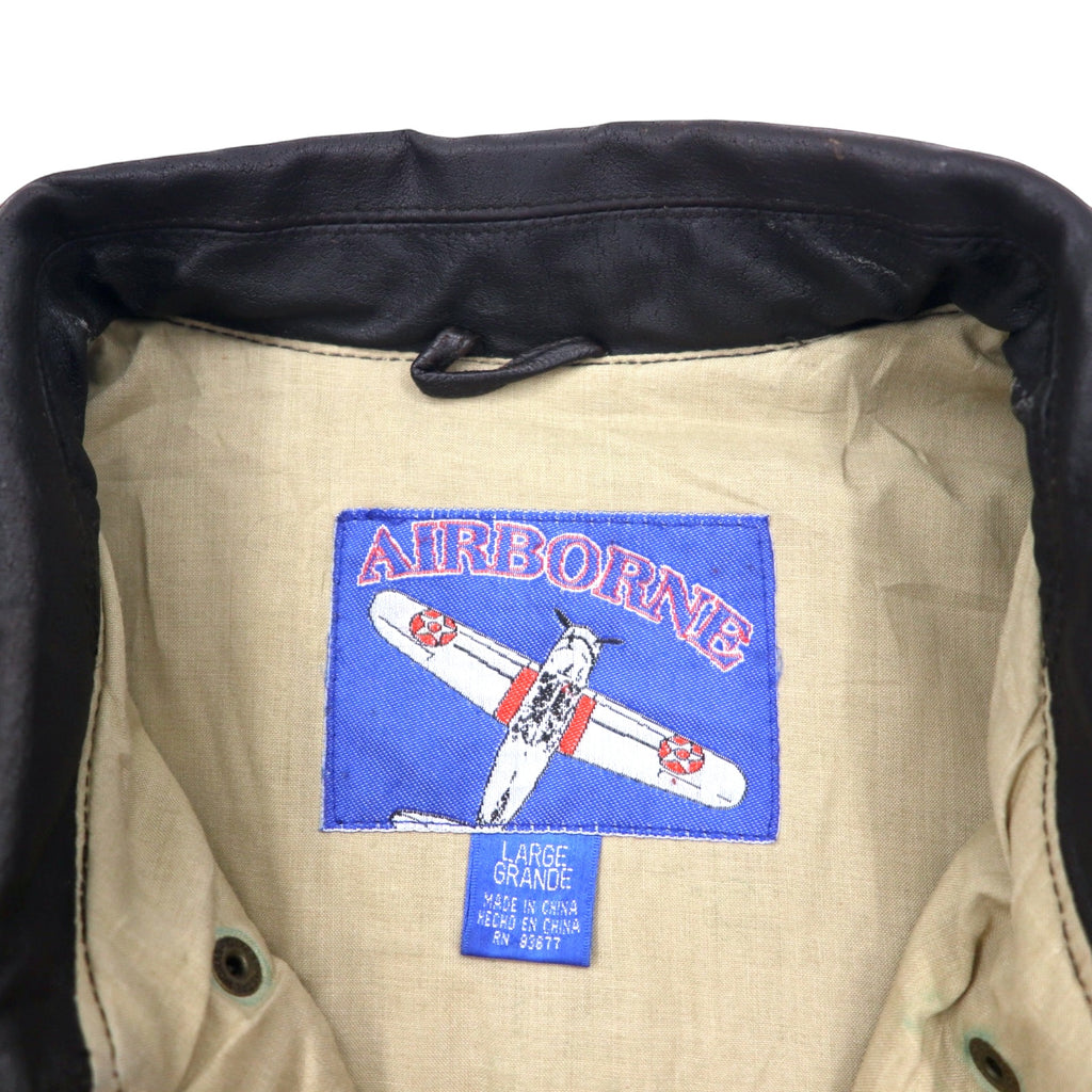 AIRBORNE Leather A-2 Flight Jacket L Brown Stars and Stripes