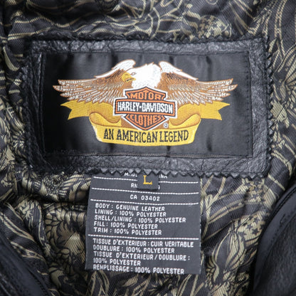 HARLEY DAVIDSON A-2 Leather Flight Bomber Jacket, Military Riders, L, Black, Grained Leather, Removable Liner, Epaulettes