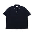Salvatore Ferragamo Italian-made wide-leg polo shirt, size L, navy cotton with one-point logo embroidery.