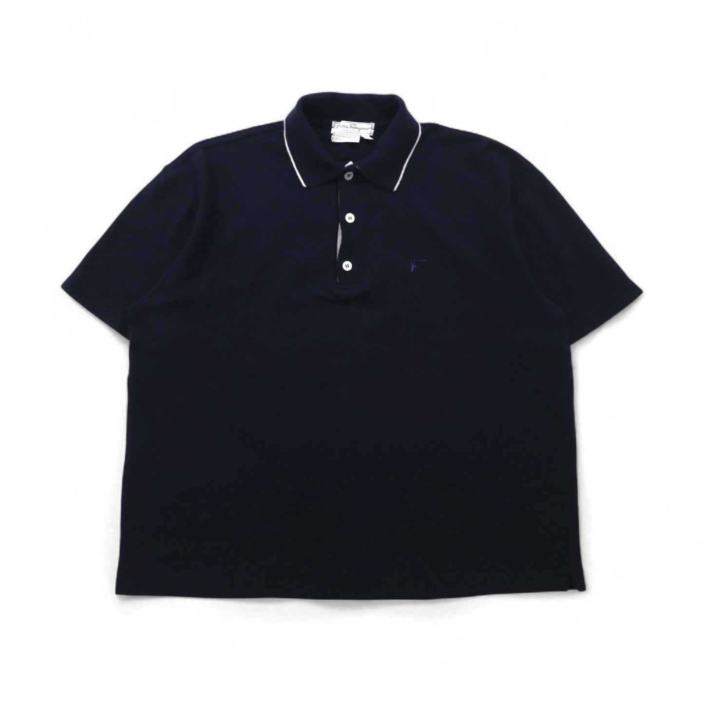 Salvatore Ferragamo イタリア製 ワイドシルエット ポロシャツ L ネイビー コットン ワンポイントロゴ刺繍