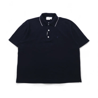 Salvatore Ferragamo イタリア製 ワイドシルエット ポロシャツ L ネイビー コットン ワンポイントロゴ刺繍