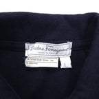 Salvatore Ferragamo Italian-made wide-leg polo shirt, size L, navy cotton with one-point logo embroidery.