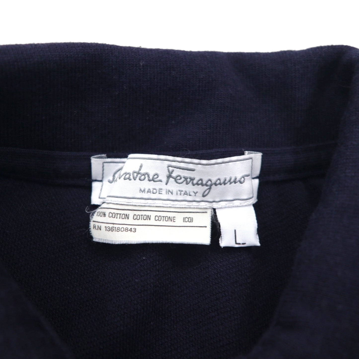 Salvatore Ferragamo イタリア製 ワイドシルエット ポロシャツ L ネイビー コットン ワンポイントロゴ刺繍