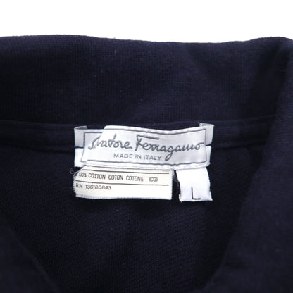 Salvatore Ferragamo イタリア製 ワイドシルエット ポロシャツ L ネイビー コットン ワンポイントロゴ刺繍