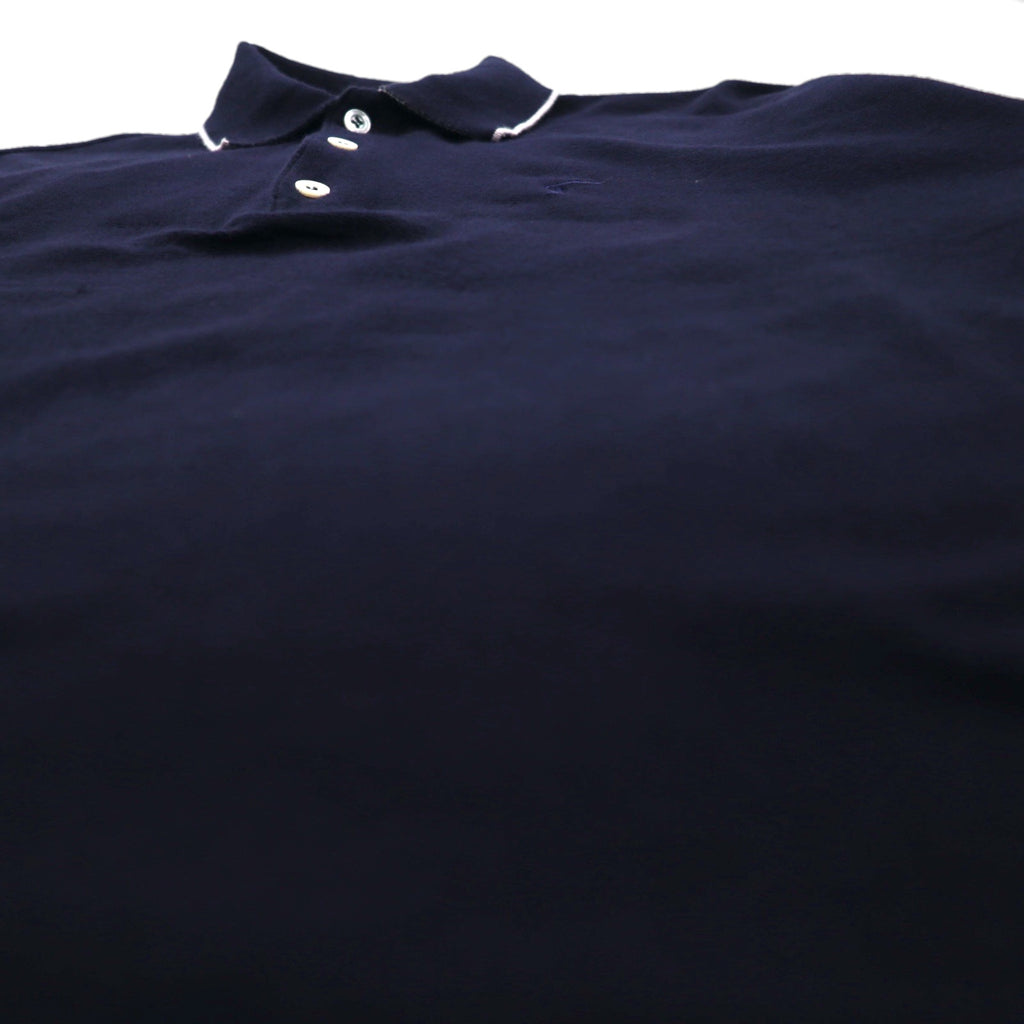 Salvatore Ferragamo Italian-made wide-leg polo shirt, size L, navy cotton with one-point logo embroidery.
