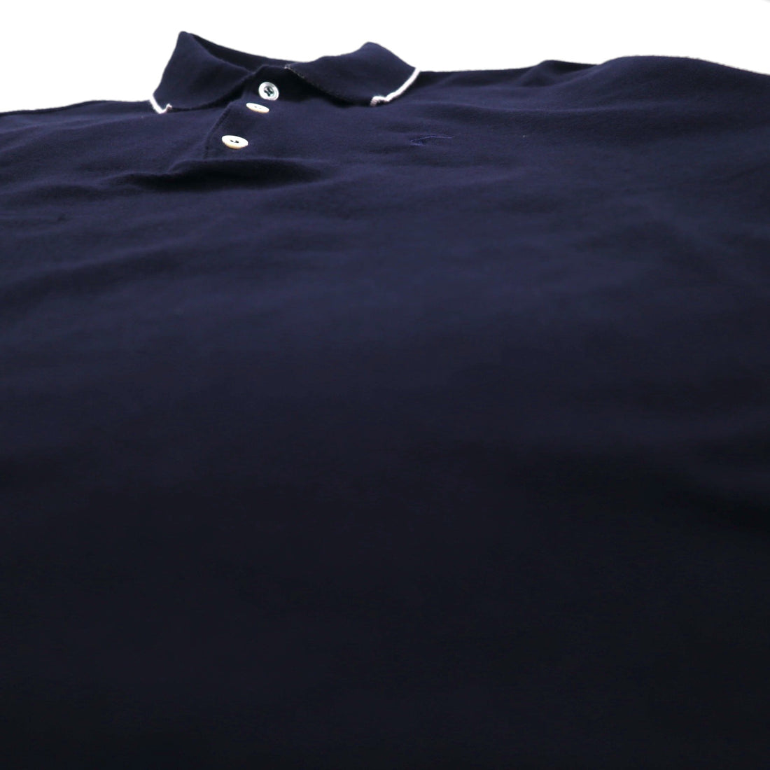 Salvatore Ferragamo Italian-made wide-leg polo shirt, size L, navy cotton with one-point logo embroidery.