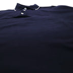 Salvatore Ferragamo Italian-made wide-leg polo shirt, size L, navy cotton with one-point logo embroidery.