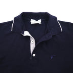 Salvatore Ferragamo Italian-made wide-leg polo shirt, size L, navy cotton with one-point logo embroidery.