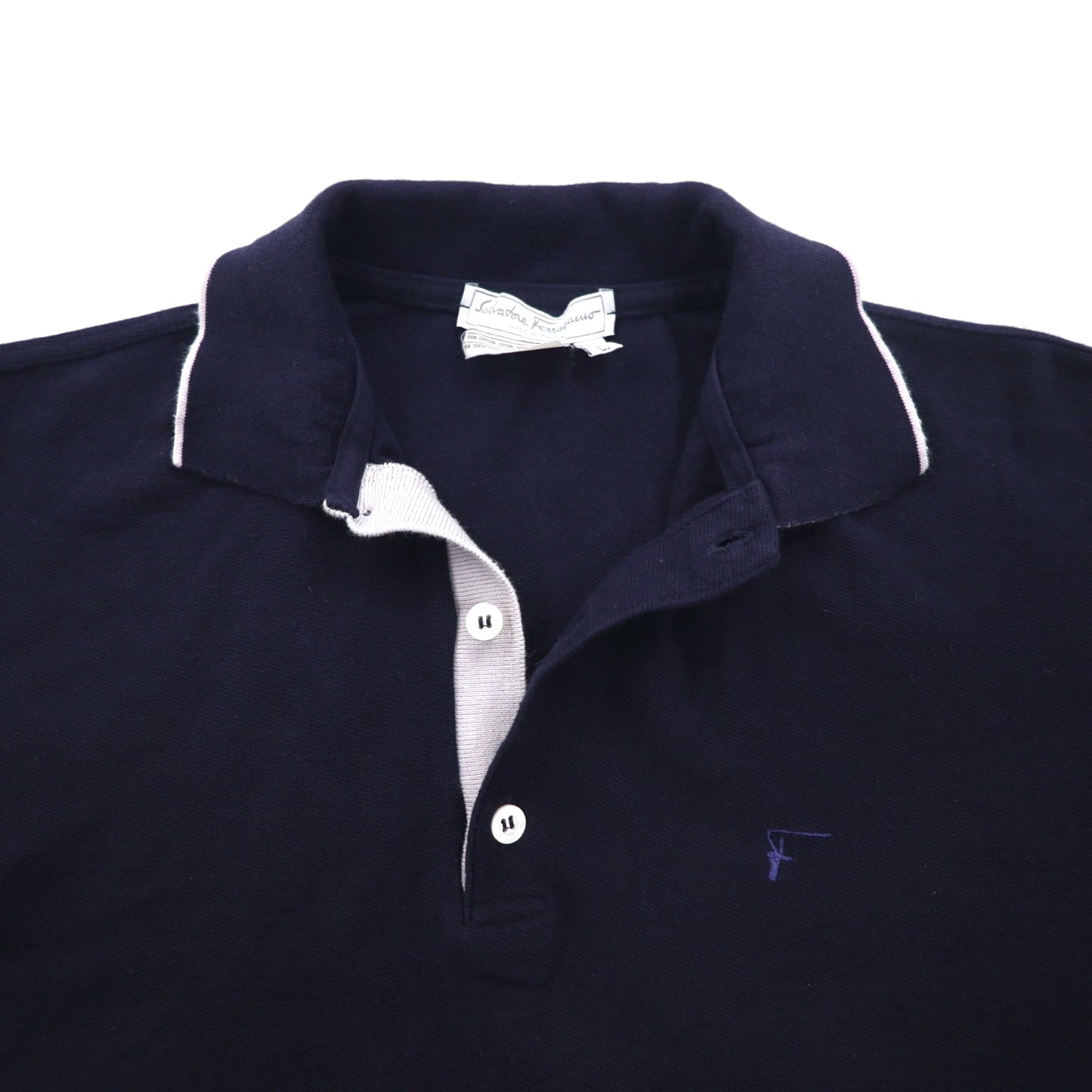 Salvatore Ferragamo イタリア製 ワイドシルエット ポロシャツ L ネイビー コットン ワンポイントロゴ刺繍