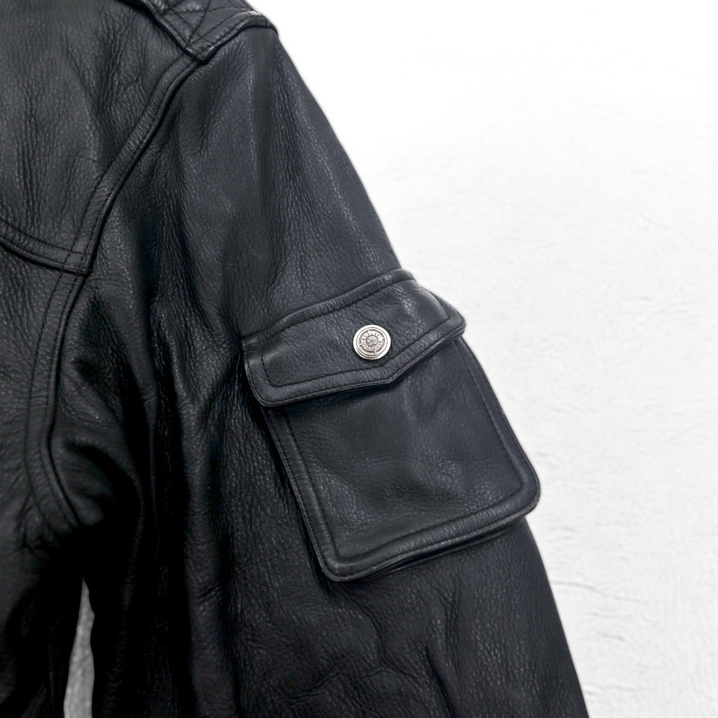 HARLEY DAVIDSON A-2 Leather Flight Bomber Jacket, Military Riders, L, Black, Grained Leather, Removable Liner, Epaulettes