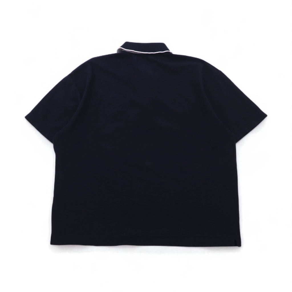 Salvatore Ferragamo Italian-made wide-leg polo shirt, size L, navy cotton with one-point logo embroidery.