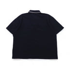 Salvatore Ferragamo Italian-made wide-leg polo shirt, size L, navy cotton with one-point logo embroidery.