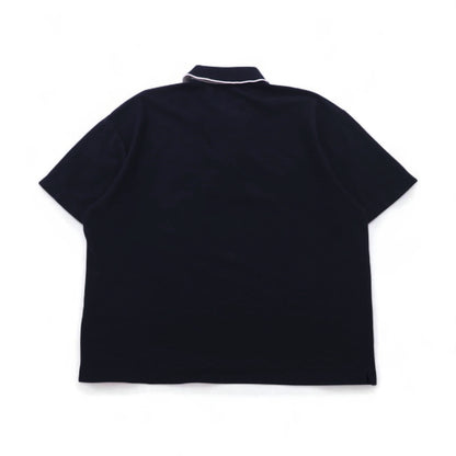 Salvatore Ferragamo イタリア製 ワイドシルエット ポロシャツ L ネイビー コットン ワンポイントロゴ刺繍