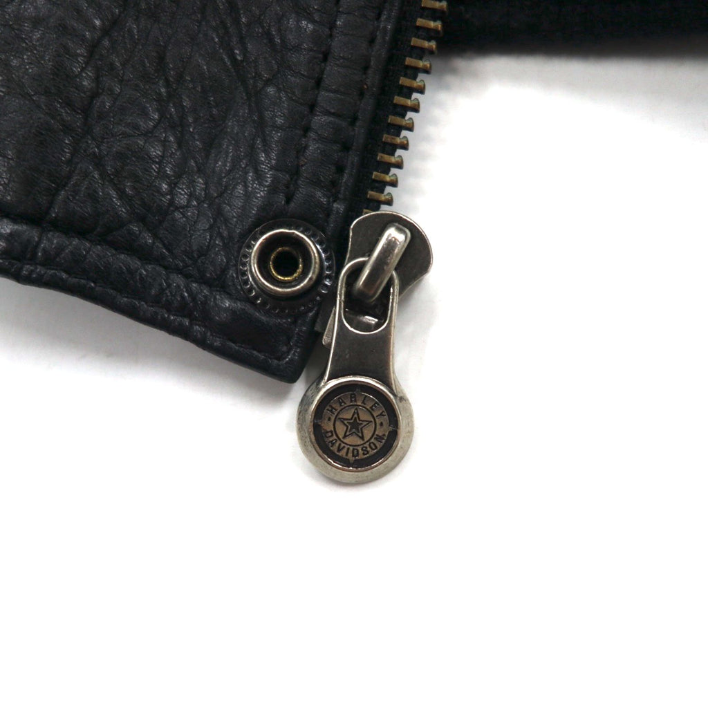 HARLEY DAVIDSON A-2 Leather Flight Bomber Jacket, Military Riders, L, Black, Grained Leather, Removable Liner, Epaulettes