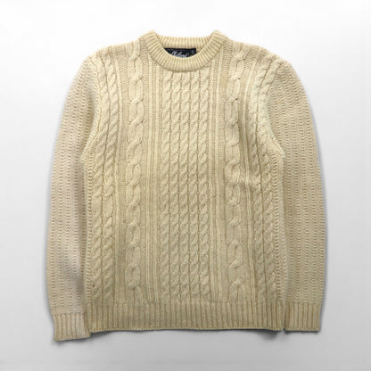 80s Vintage Shetland Wool Fisherman Sweater, Aran Knit, Size L, Off-White, Wool