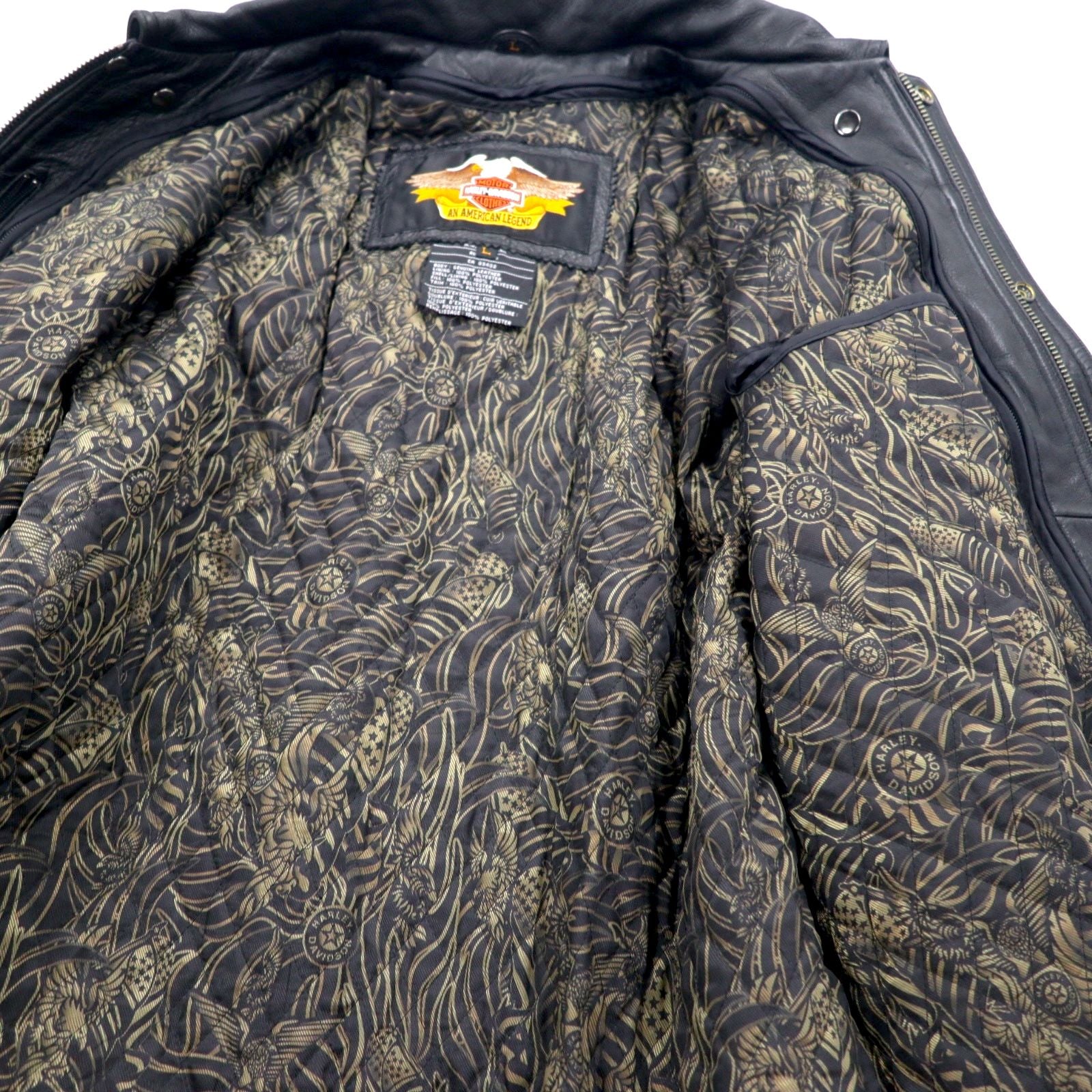 HARLEY DAVIDSON A-2 Leather Flight Bomber Jacket, Military Riders, L, Black, Grained Leather, Removable Liner, Epaulettes