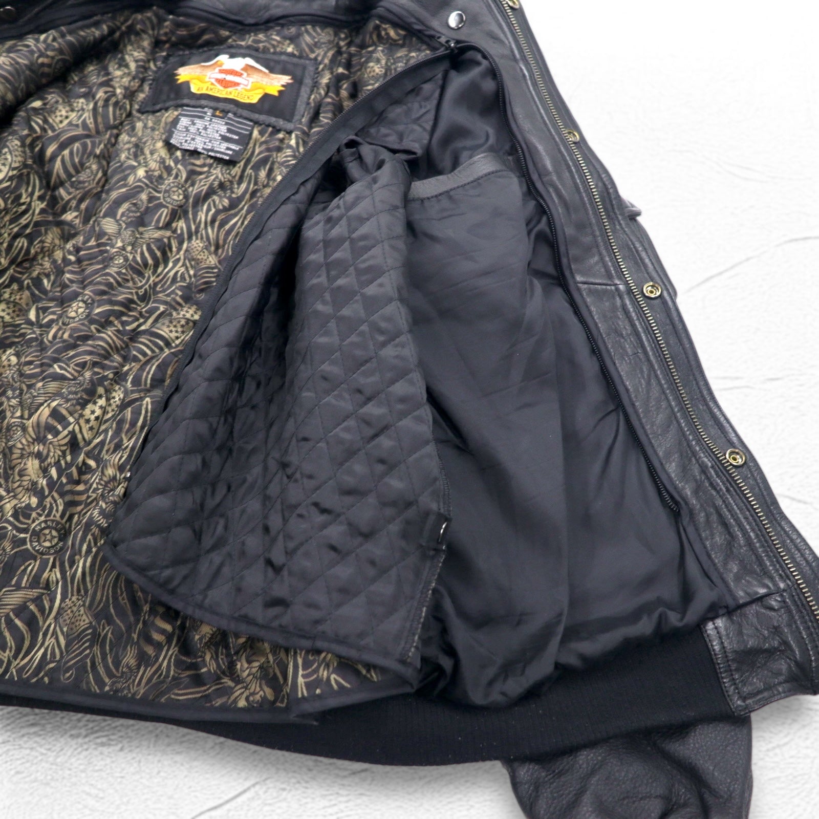 HARLEY DAVIDSON A-2 Leather Flight Bomber Jacket, Military Riders, L, Black, Grained Leather, Removable Liner, Epaulettes