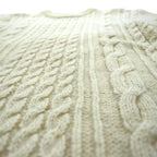 80s Vintage Shetland Wool Fisherman Sweater, Aran Knit, Size L, Off-White, Wool