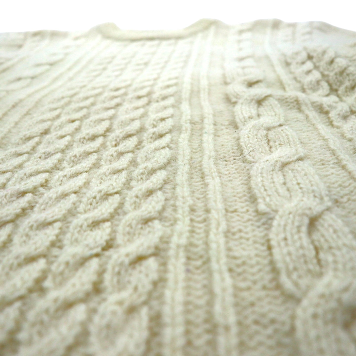 80s Vintage Shetland Wool Fisherman Sweater, Aran Knit, Size L, Off-White, Wool