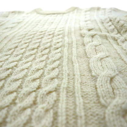 80s Vintage Shetland Wool Fisherman Sweater, Aran Knit, Size L, Off-White, Wool