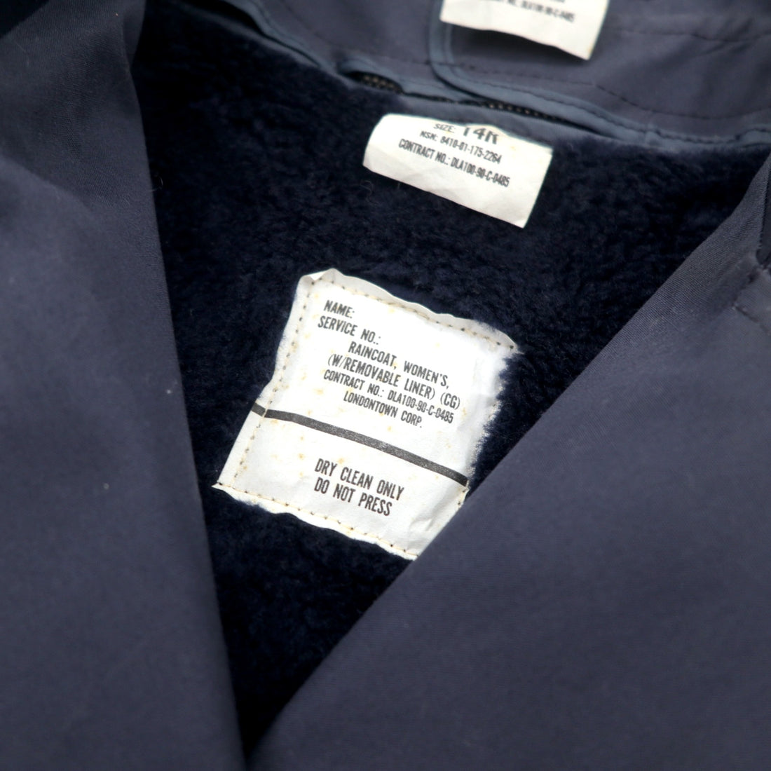90s US NAVY All-weather trench coat, 14R, navy, polyester, cotton, detachable liner, belt included, military, 8410-01-175-2264 RAIN COAT WOMEN'S LONDONTOWN CORP
