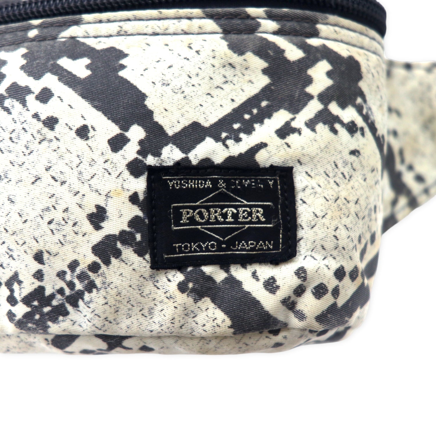 HEAD PORTER Waist Pouch Body Bag Beige Python Pattern Nylon Japan 