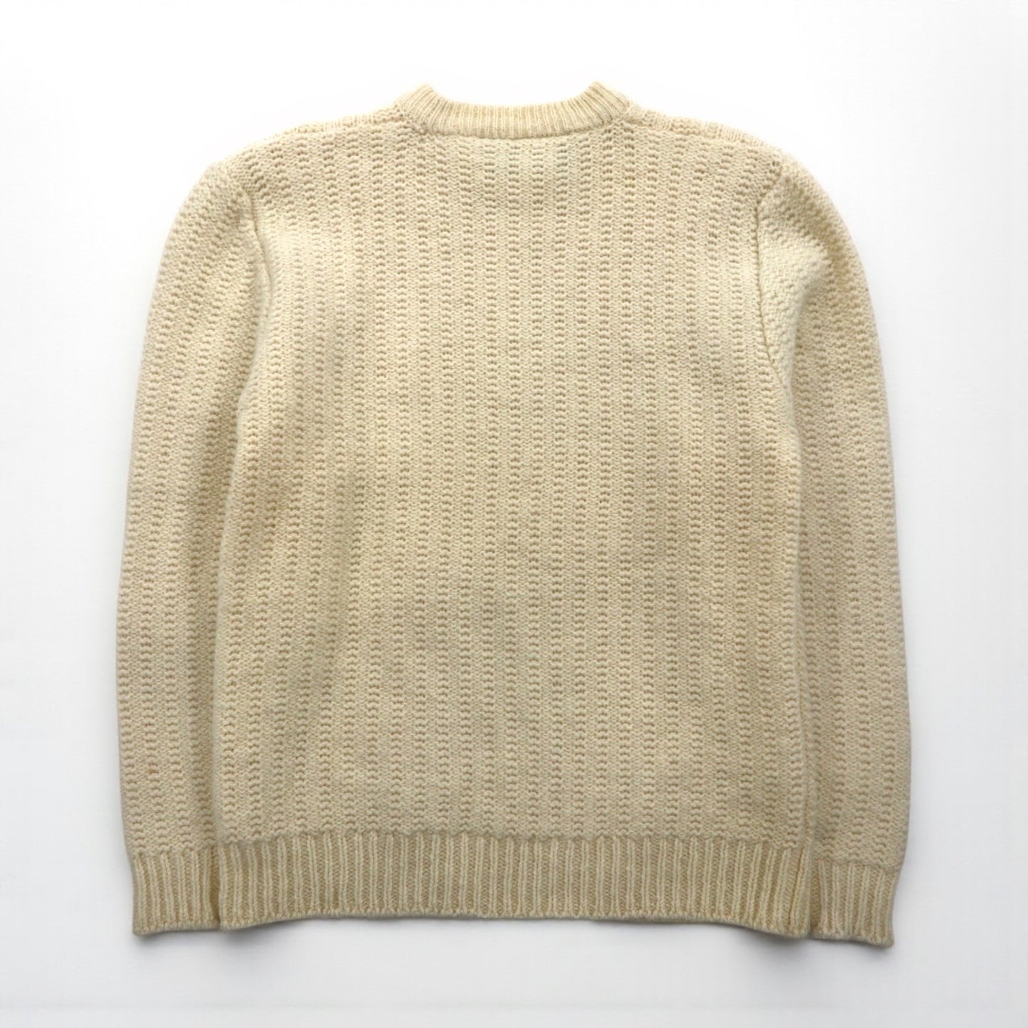 80s Vintage Shetland Wool Fisherman Sweater, Aran Knit, Size L, Off-White, Wool