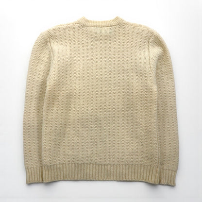 80s Vintage Shetland Wool Fisherman Sweater, Aran Knit, Size L, Off-White, Wool