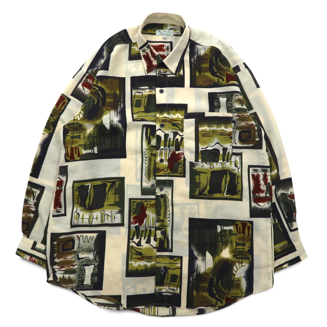 Vintage 90s Retro Shirt Royal Honey Poly Shirt M Beige All-over Pattern Art Polyester