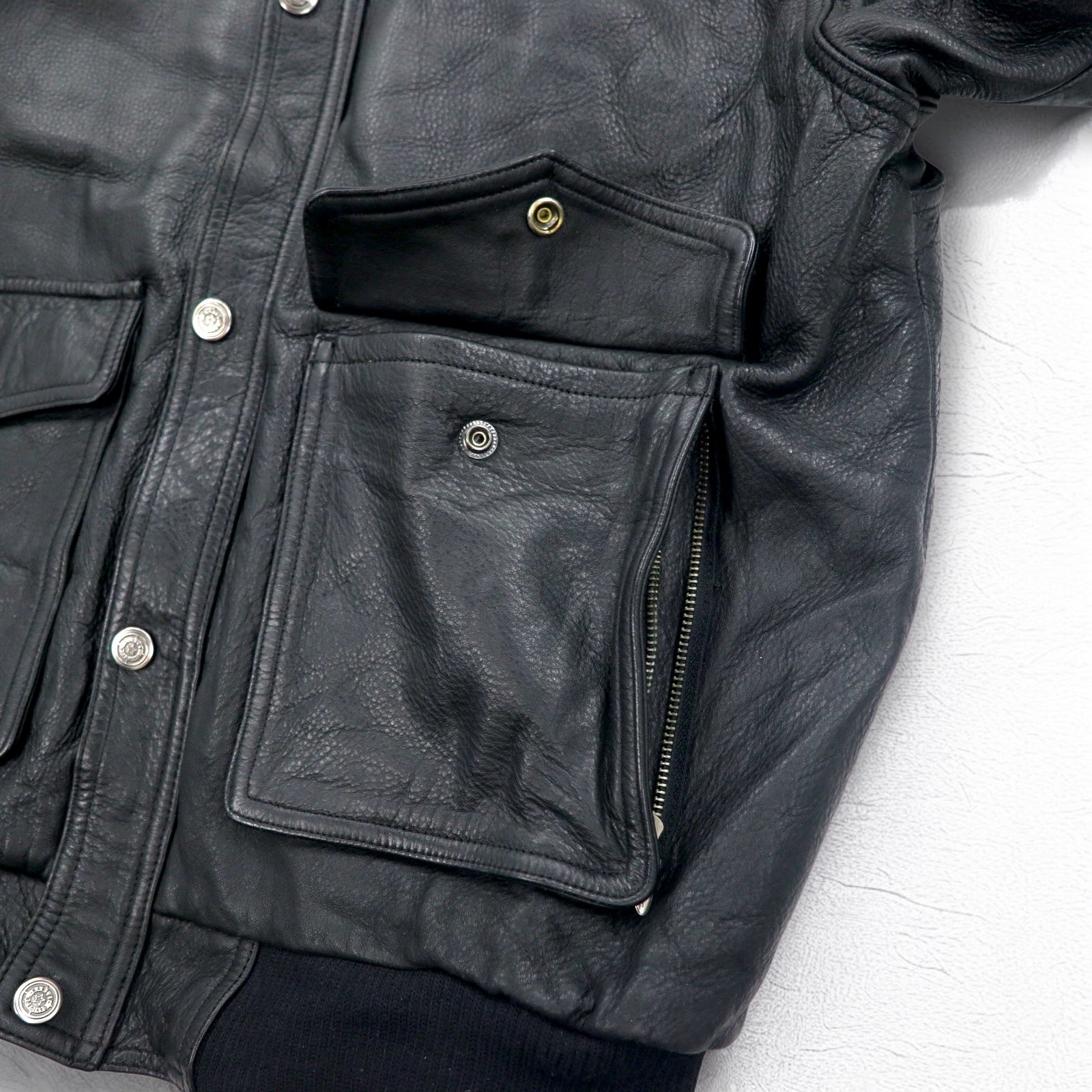 HARLEY DAVIDSON A-2 Leather Flight Bomber Jacket, Military Riders, L, Black, Grained Leather, Removable Liner, Epaulettes