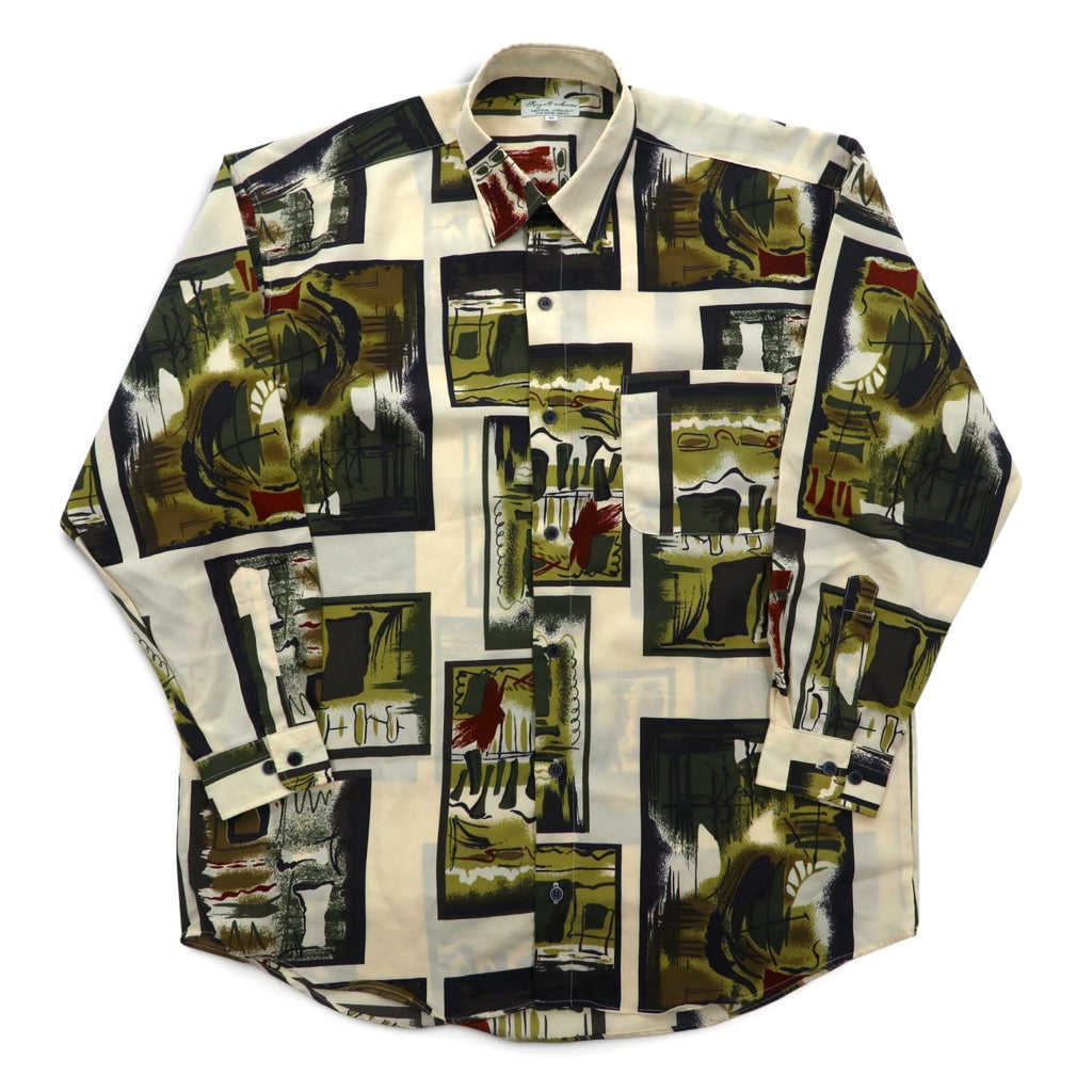 Vintage 90s Retro Shirt Royal Honey Poly Shirt M Beige All-over Pattern Art Polyester