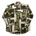 Vintage 90s Retro Shirt Royal Honey Poly Shirt M Beige All-over Pattern Art Polyester