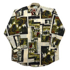 Vintage 90s Retro Shirt Royal Honey Poly Shirt M Beige All-over Pattern Art Polyester