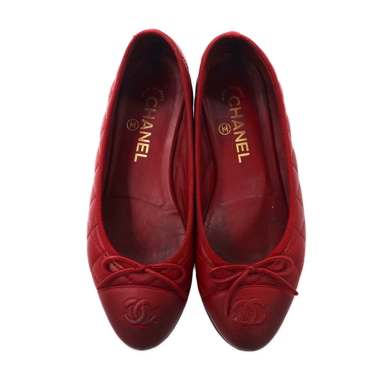 CHANEL Ballerina Matelasse Flat Pumps Ballet Shoes US6.5 Red