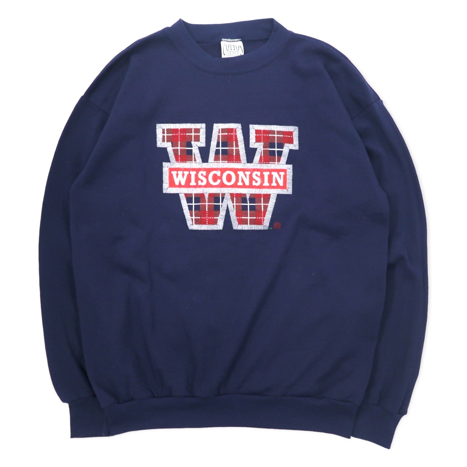日本然リトテ-古着オンライン-COTTON GROVE USA製 90年代 カレッジ プリント スウェット L ネイビー コットン WISCONSIN-COTTON GROVE USA Made 90's College Print Sweatshirt L Navy Cotton WISCONSIN