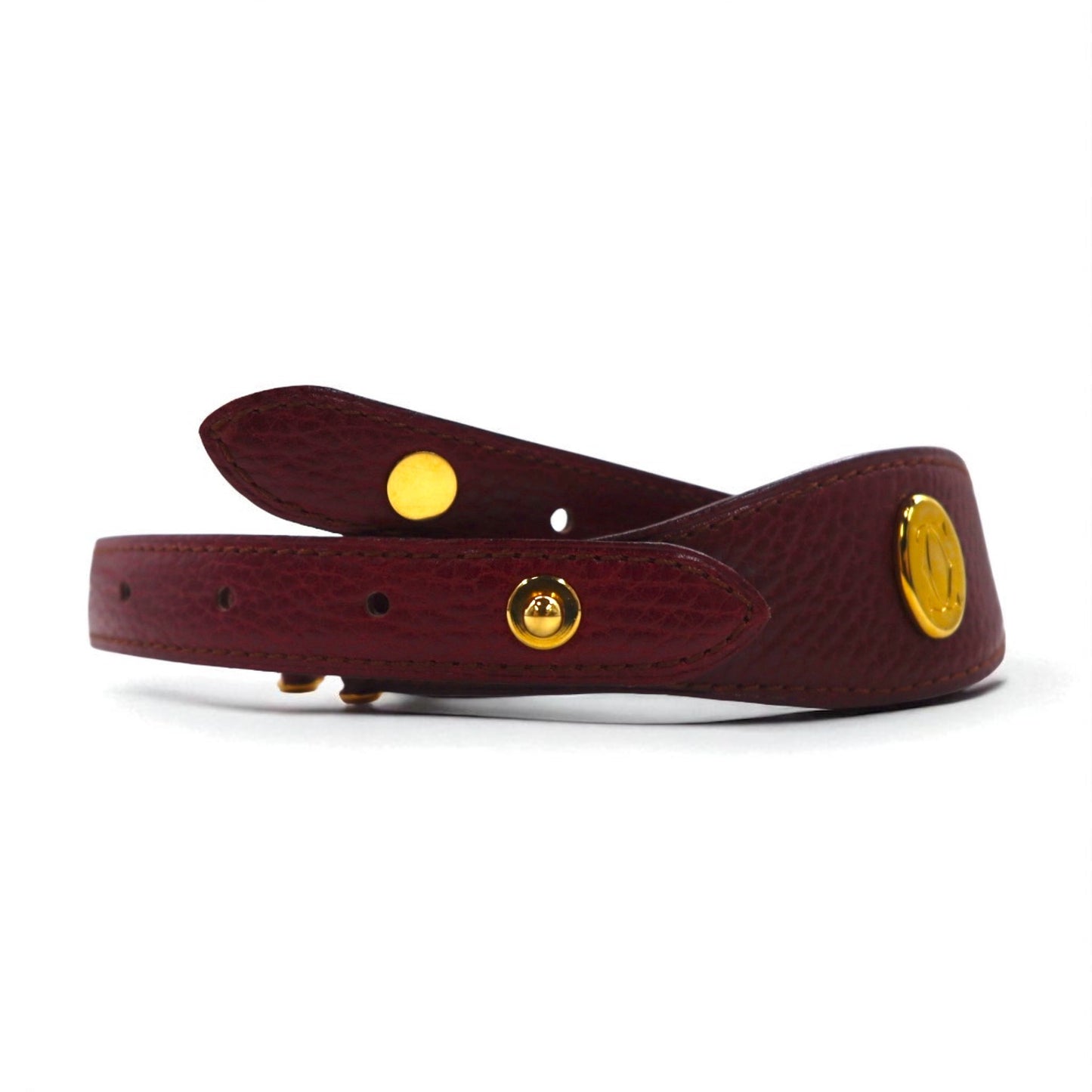 Cartier スペイン製 オールド マストライン レザーベルト ボルドー シボ革 トリニティ金具