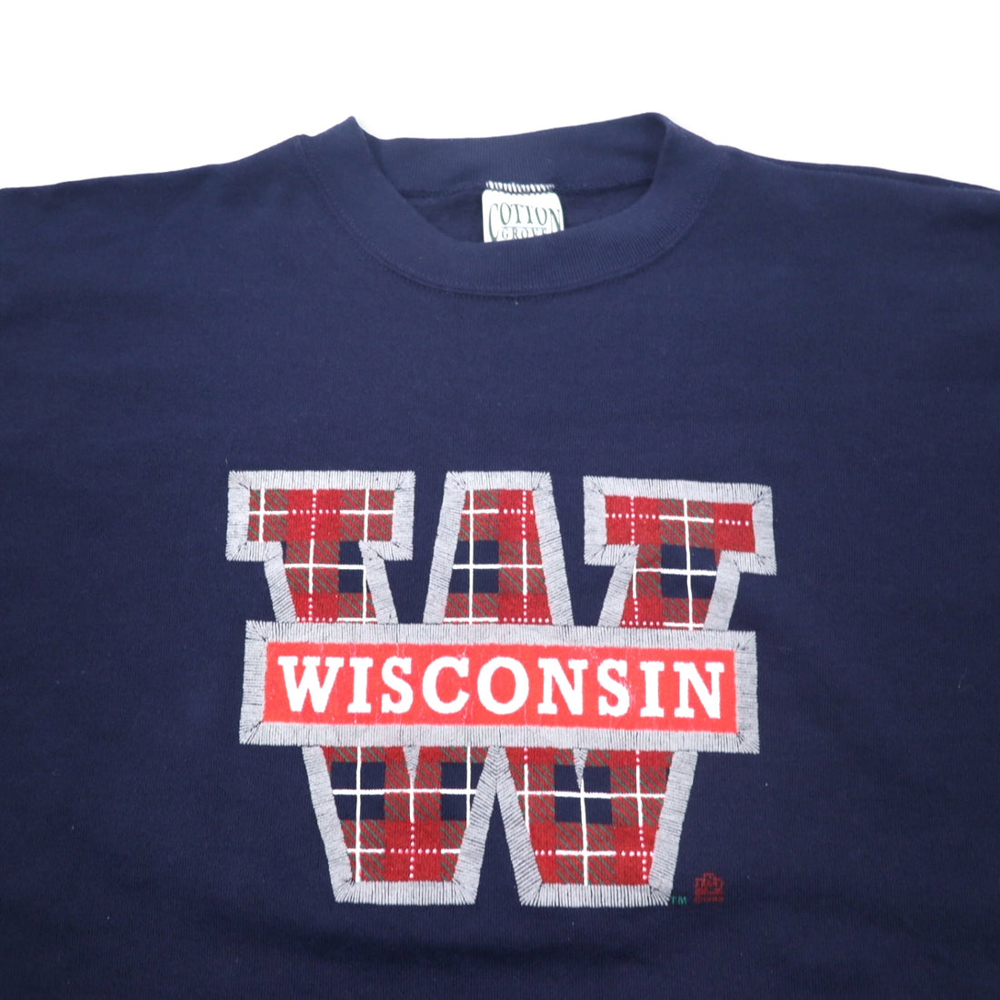 COTTON GROVE USA made 90s college print sweatshirt L Navy Cotton WISCONSIN